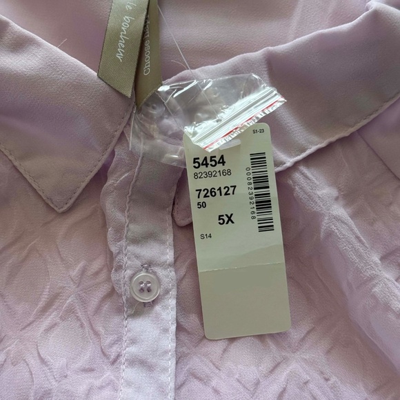 TEXTURED BUTTON DOWN TUNIC, SOFT LILAC, SIZE 5X, 3/4 SLEEVES WITH TABS, PENNINGT - Picture 8 of 10